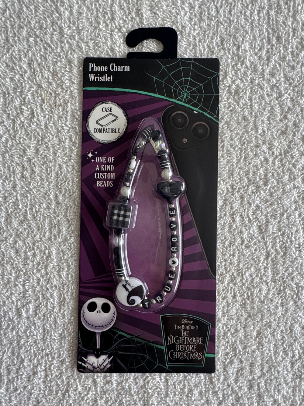 Disney The Nightmare Before Christmas Black & White Phone Charm Beads Wristlet